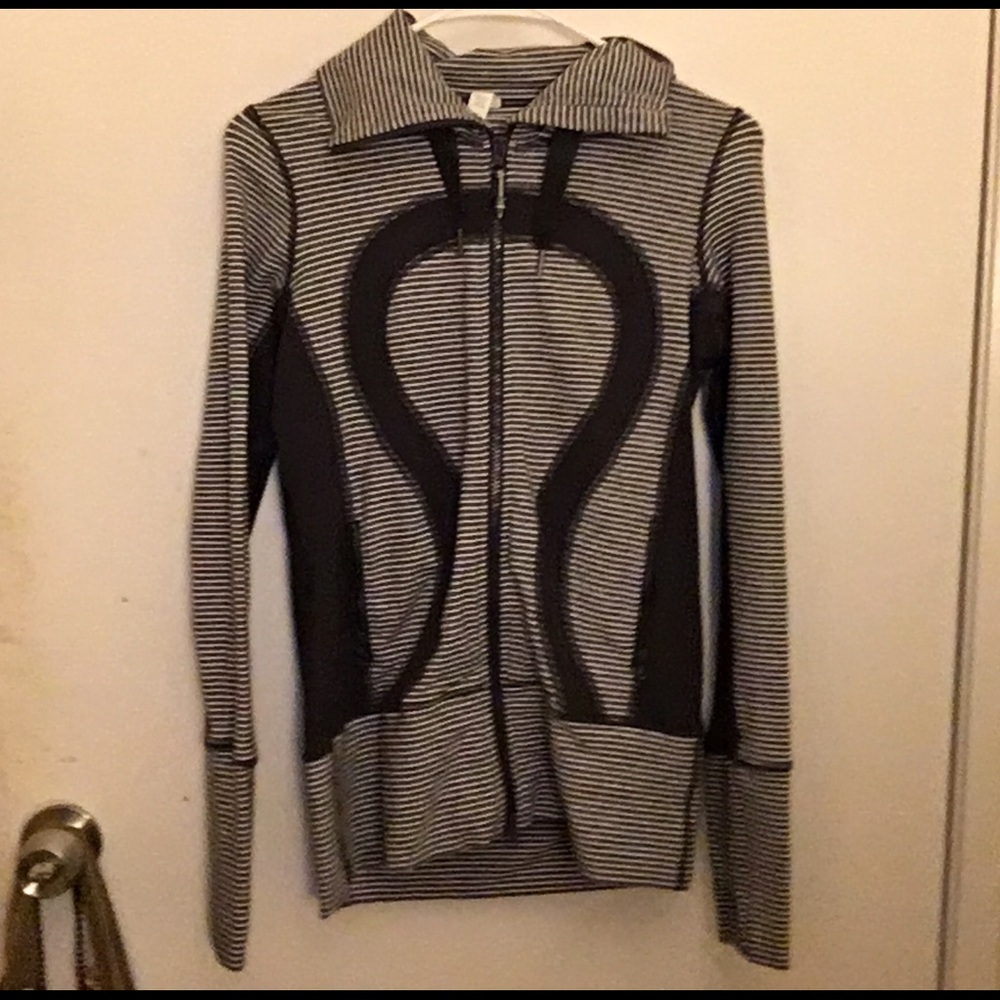 lululemon athletica Women's Black and White Striped Hooded Utility Jacket